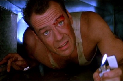 John McClane (Bruce Willis) in a ventilation shaft in Die Hard